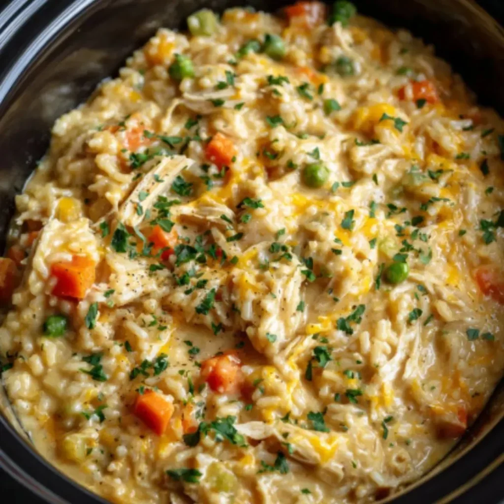Delicious Crockpot chicken and rice dish with herbs and spices