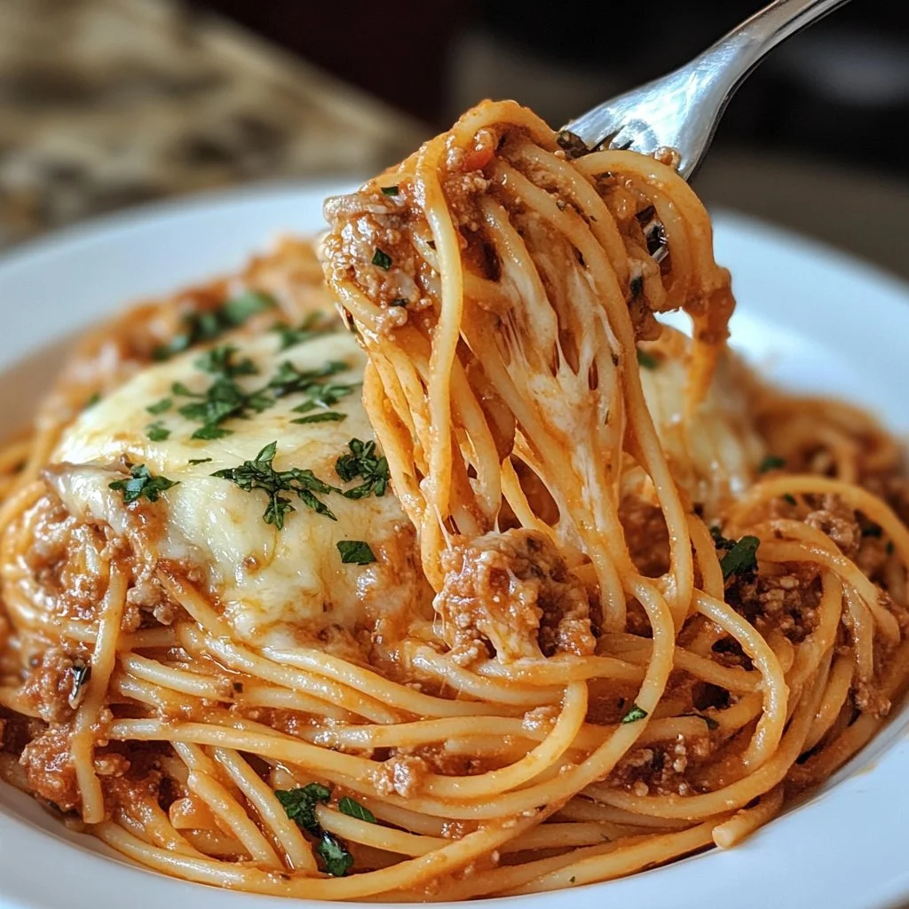 Delicious Crockpot Million Dollar Spaghetti served in a bowl