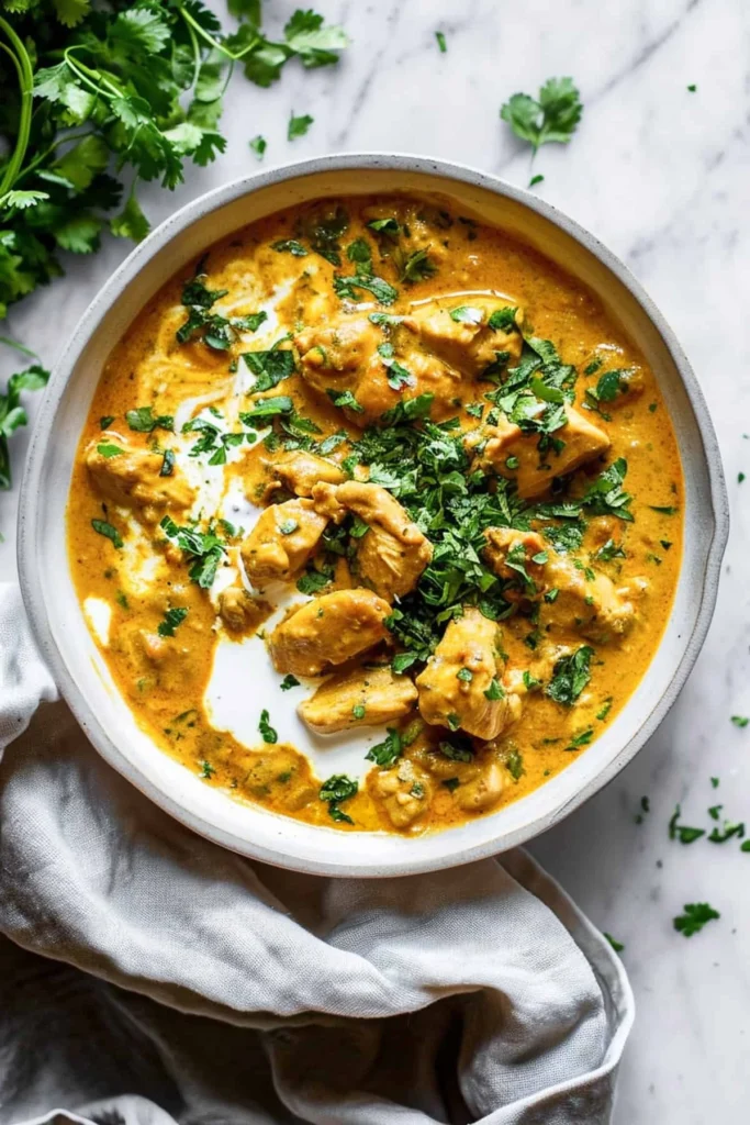 Delicious slow cooker chicken korma dish with spices and creamy sauce