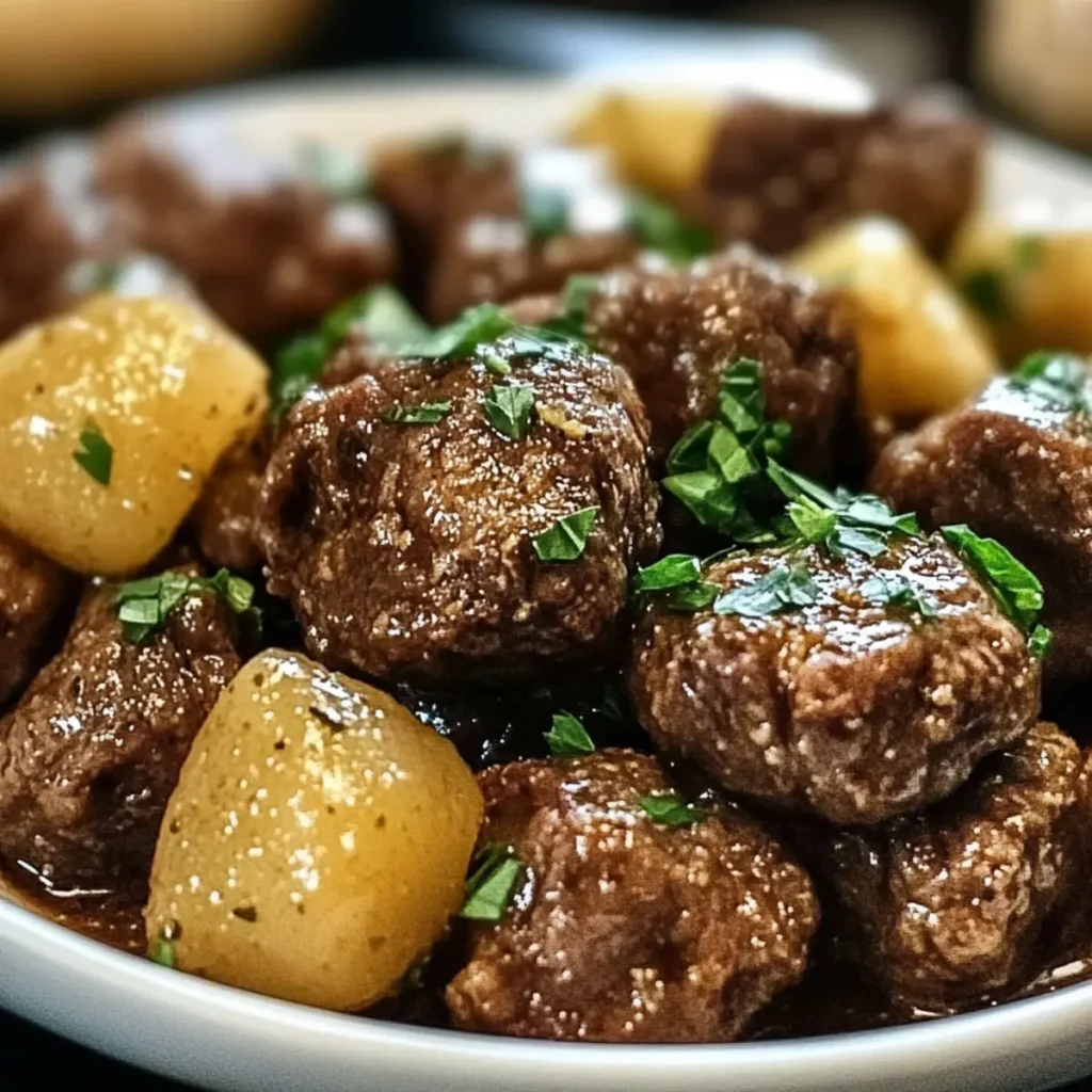 High Protein Slow Cooker Garlic Butter Beef Bites - Easy Dinner Recipe!