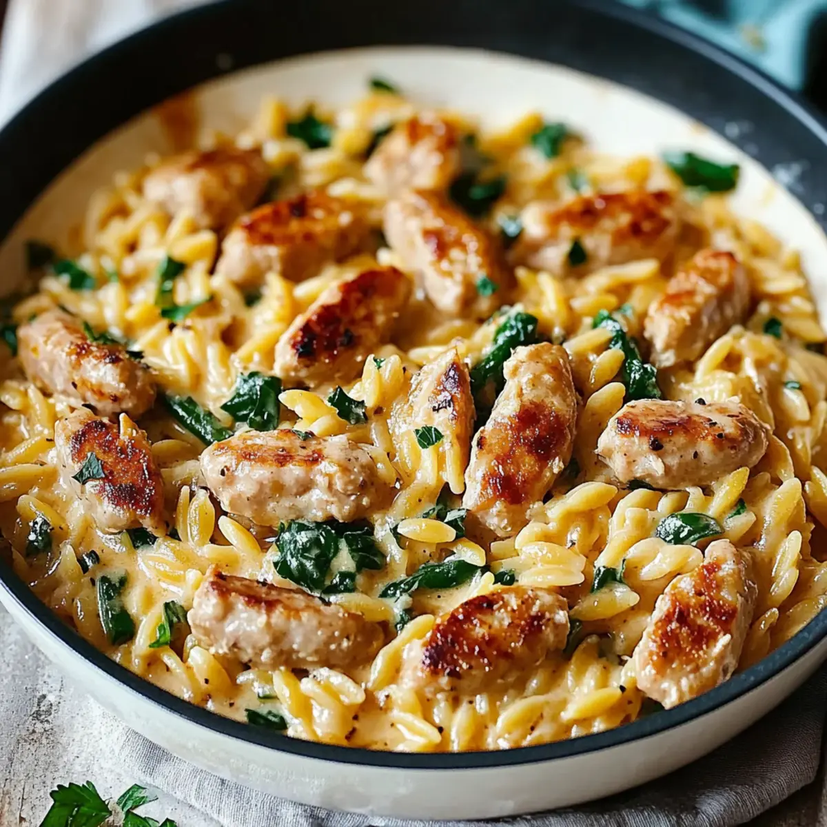 Creamy Chicken Sausage Orzo : A One-Pan Meal