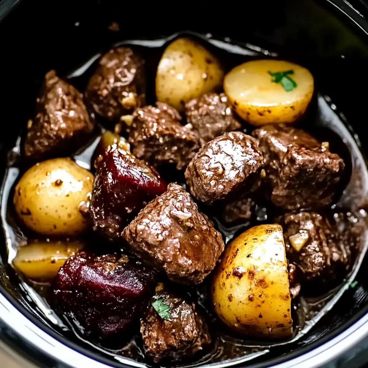 Crockpot Garlic Butter Beef Bites with Potatoes