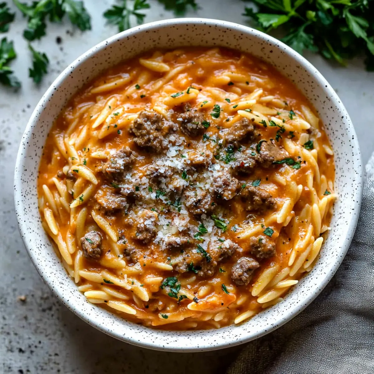 Beef Orzo Recipe with a Tomato Cream Sauce