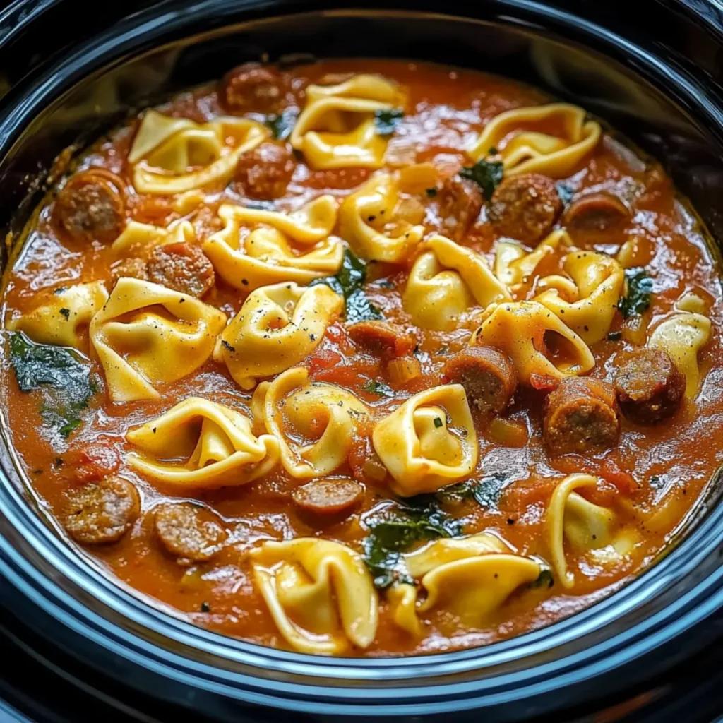 Crockpot Cheese Tortellini and Sausage – Easy Slow Cooker Dinner