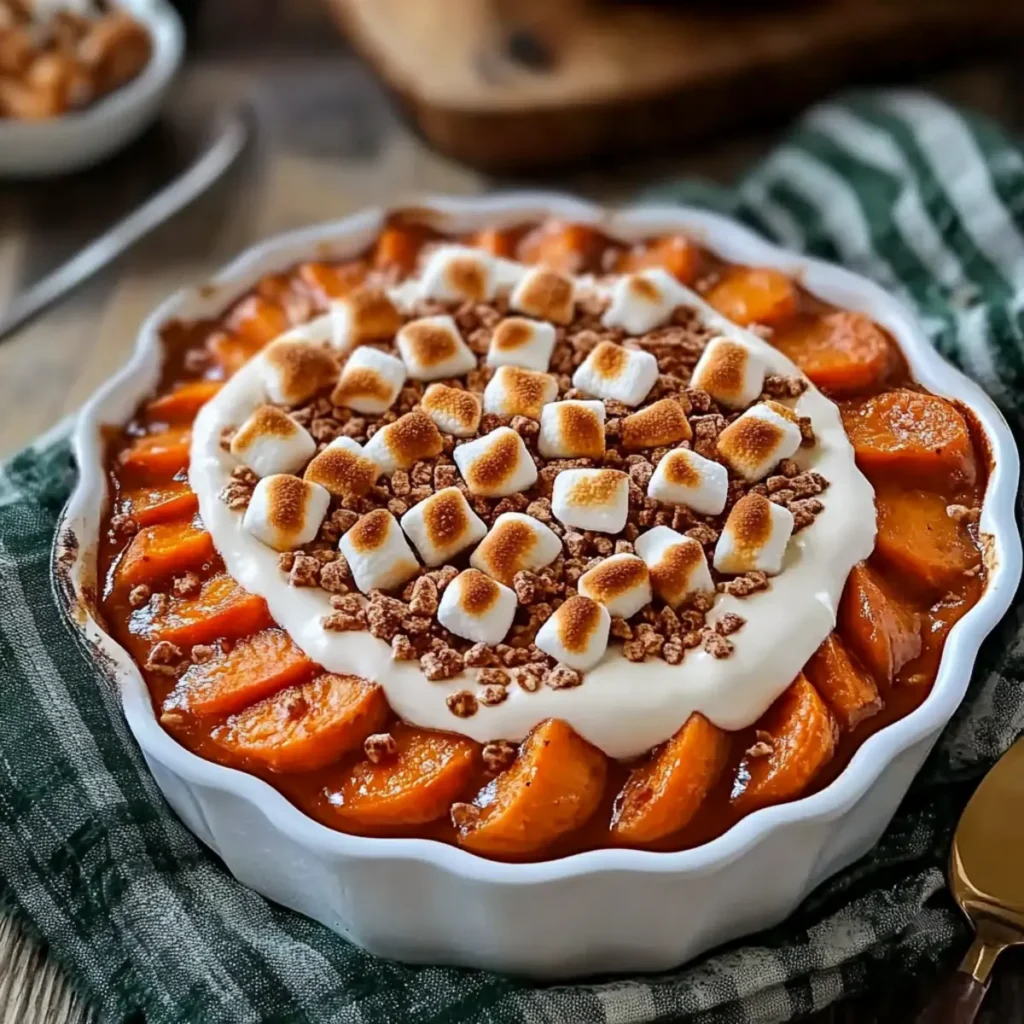 Creamy Scalloped Sweet Potatoes with Toasted Marshmallows